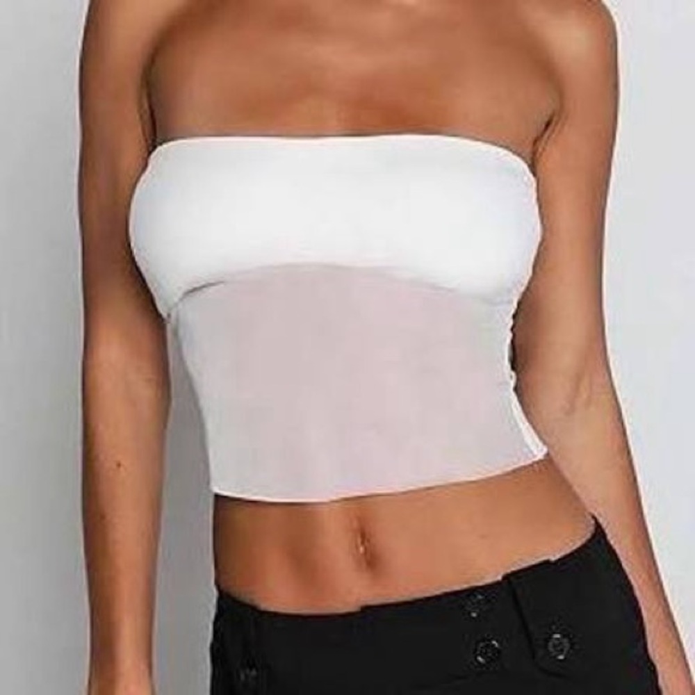 Tiger Mist The Olive Bandeau Top Size Large Black Strapless Sheer NWT Festival